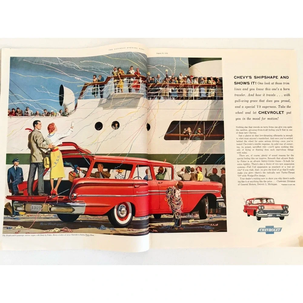 Saturday Evening Post Aug. 30 1958 Through a Knothole Rockwell Coca Cola Car Ad